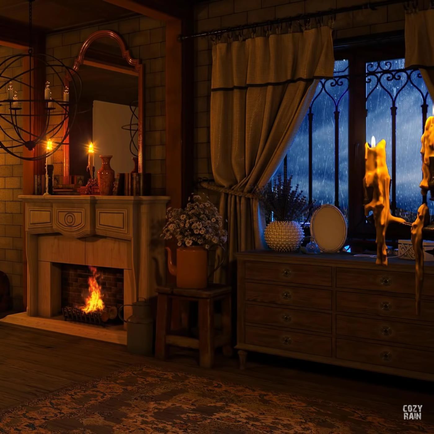 Cozy Room (Rain, Thunderstorm and Fireplace)