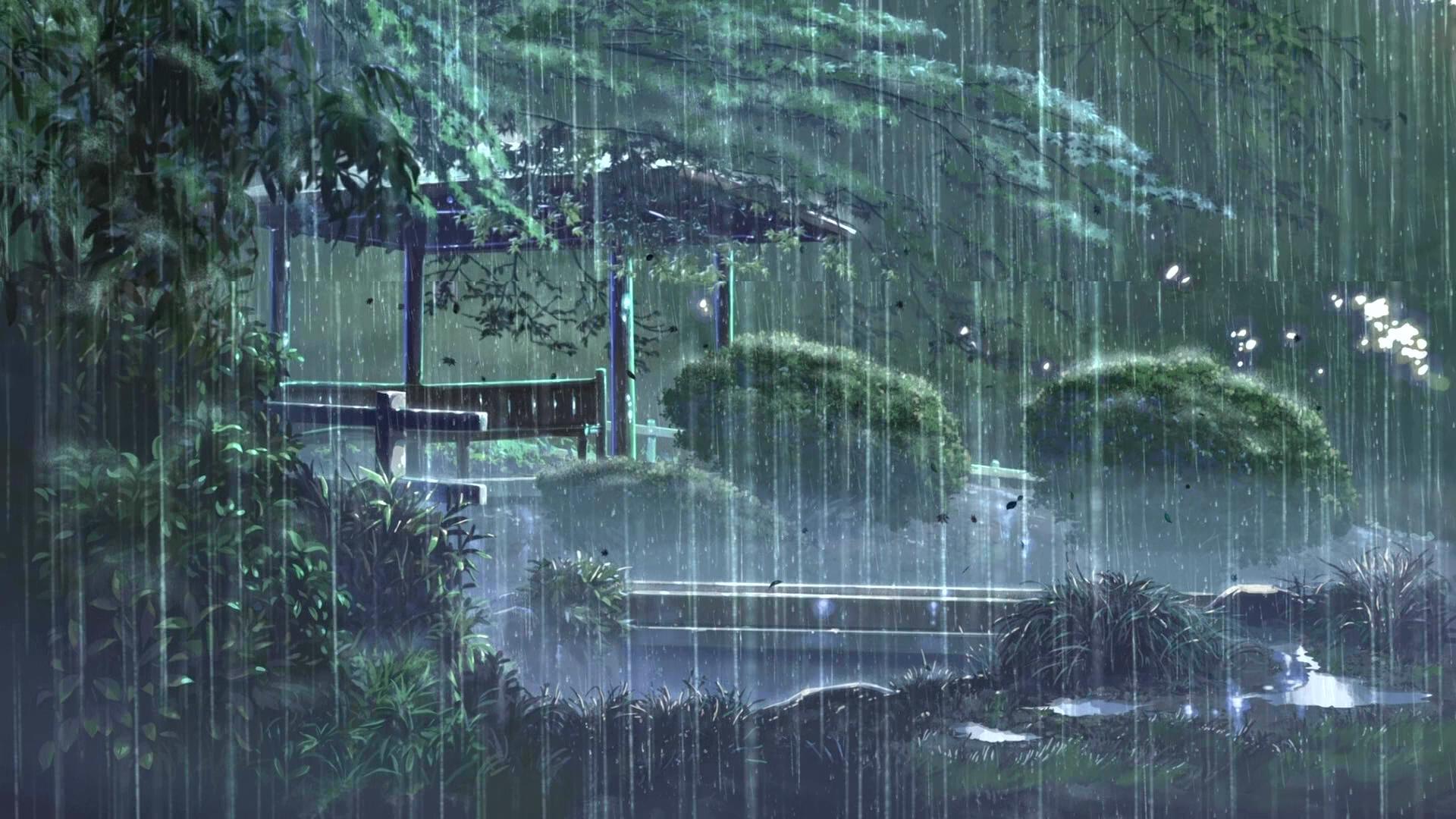 Дождь аниме фон без людей