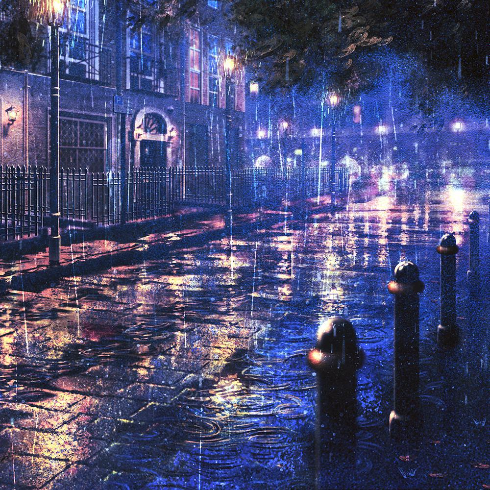 Аниме фон улица дождь