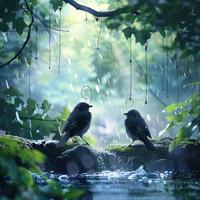 Binaural Rain Melodies: Birds and Nature's Harmony - 92 96 Hz