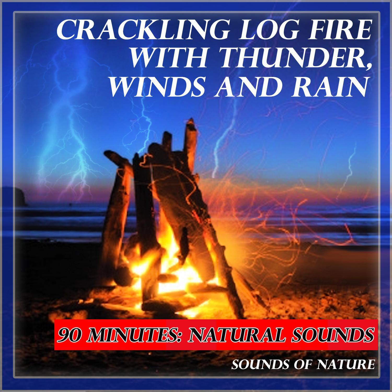 natural sounds: crackling log fire with thunderstorm, winds and