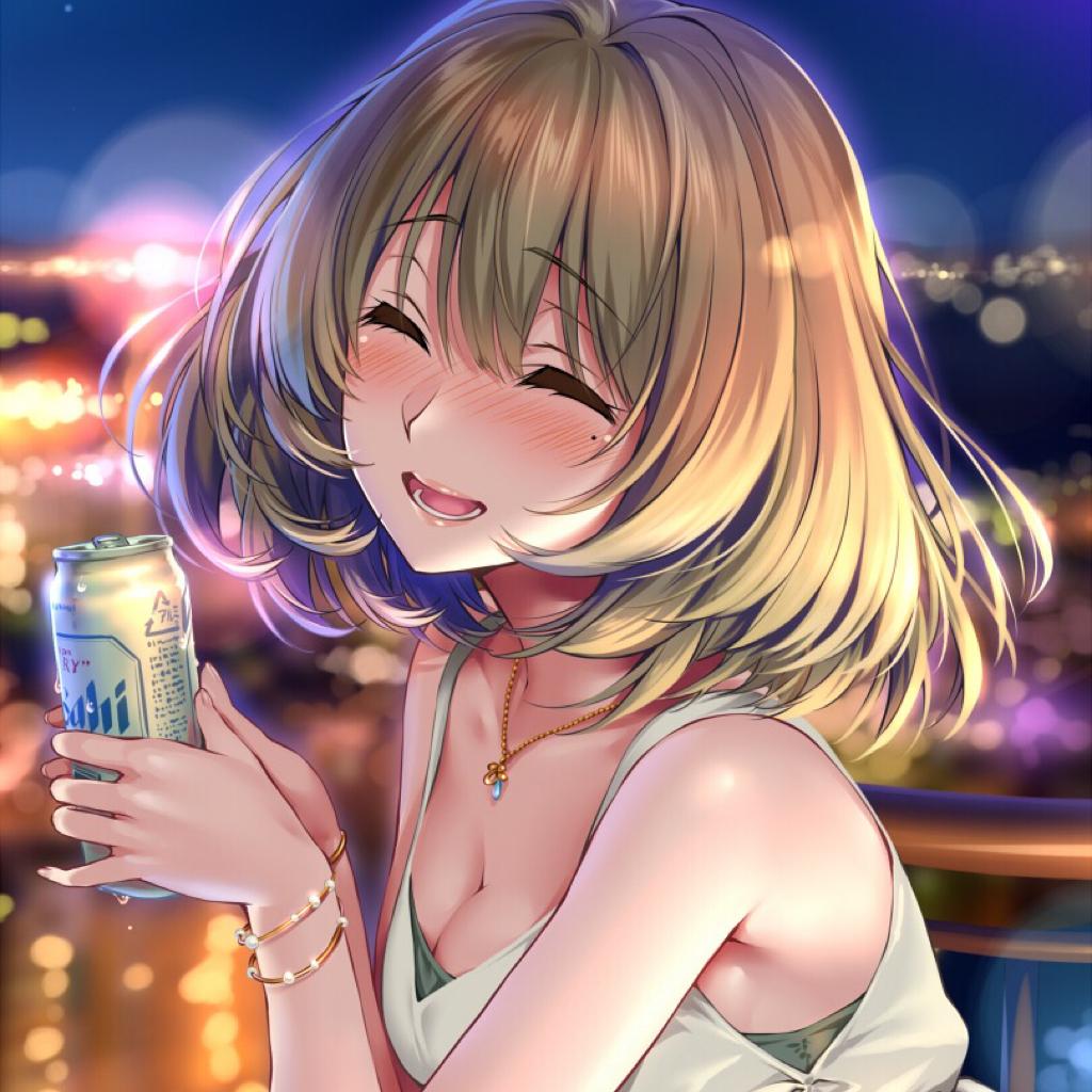东京街头霓虹灯下罐装啤酒少女