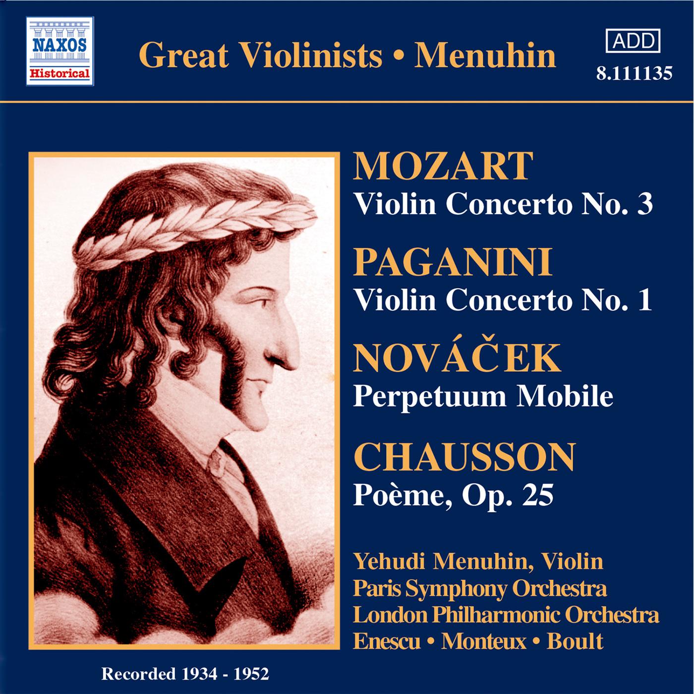 MOZART: Violin Concerto No. 3 / PAGANINI: Violin Concerto No. 1 (Menuhin) (1934-1952)