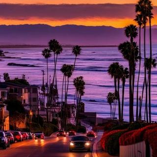 驾车兜风· 加州落日·洛杉矶夕阳·华灯晚霞