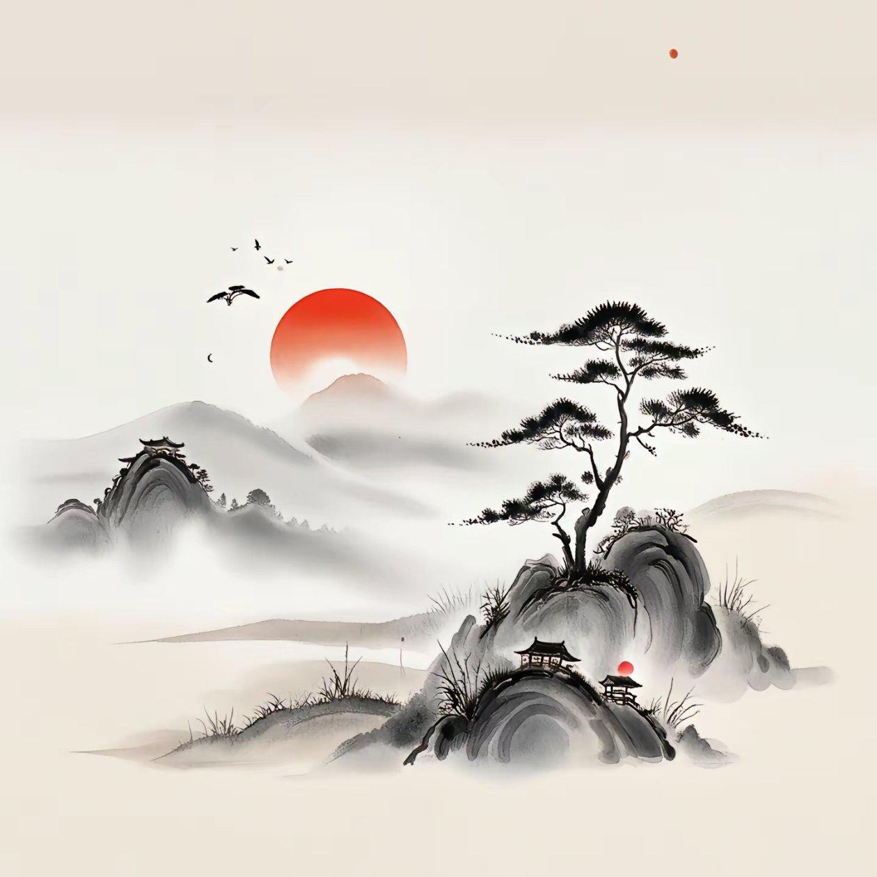山间墨画