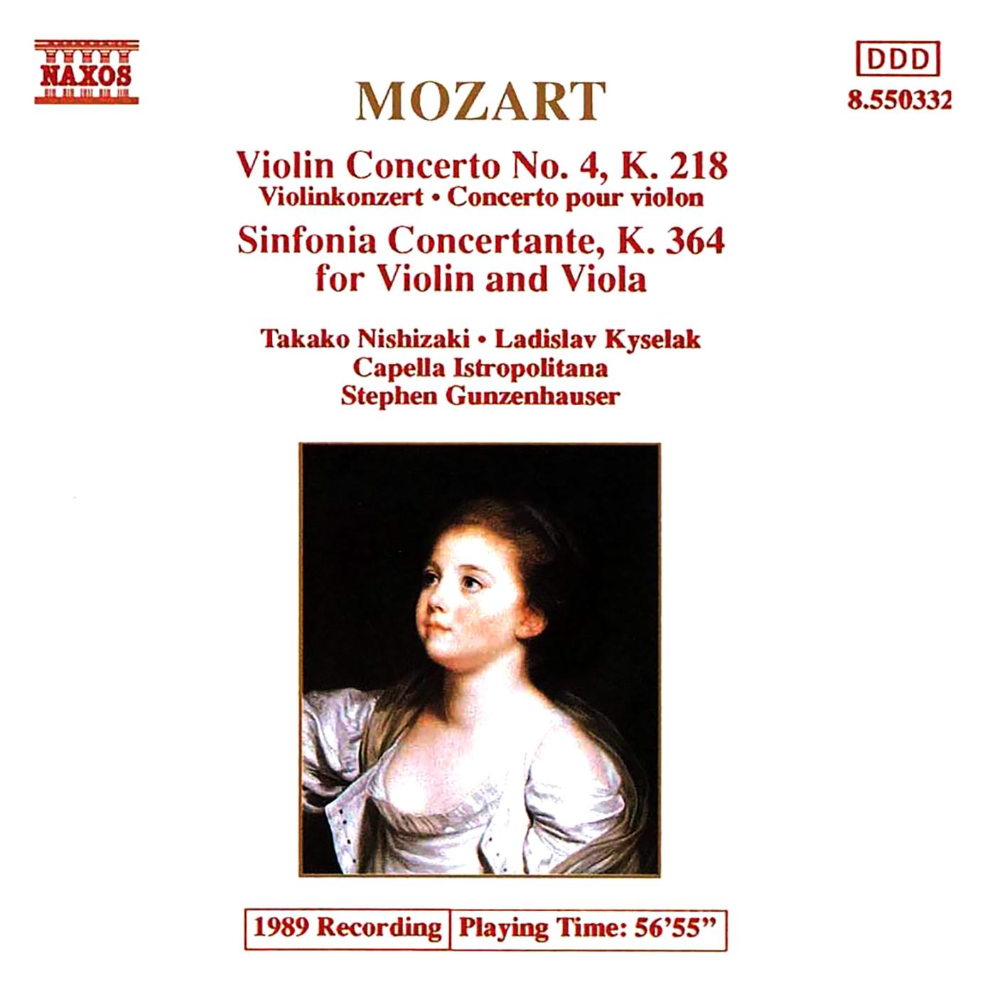 MOZART, W.A.: Violin Concerto No. 4 / Sinfonia Concertante (Takako Nishizaki, Kyselak, Capella Istro专辑