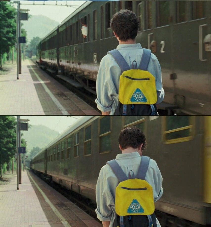 两人在车站告别,没有一句对白,只是拥抱,然后点点头.