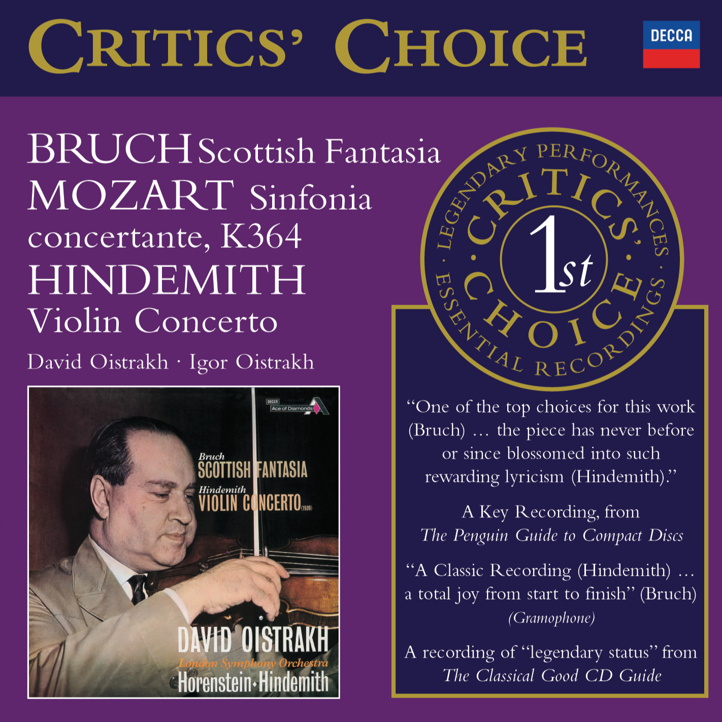 Mozart: Sinfonia Concertante / Bruch: Scottish Fantasia; Hindemith: Violin Concerto